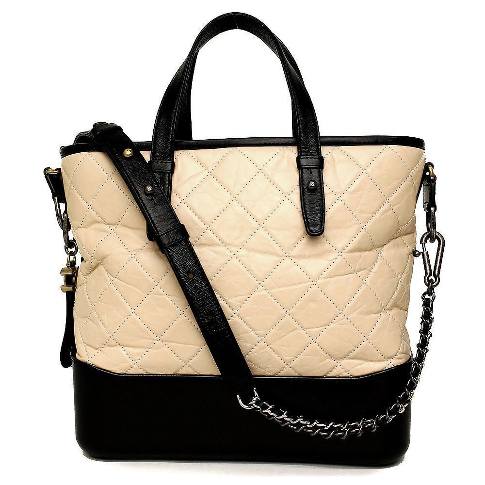 Chanel Calfskin Beige Black Shoulder Bag